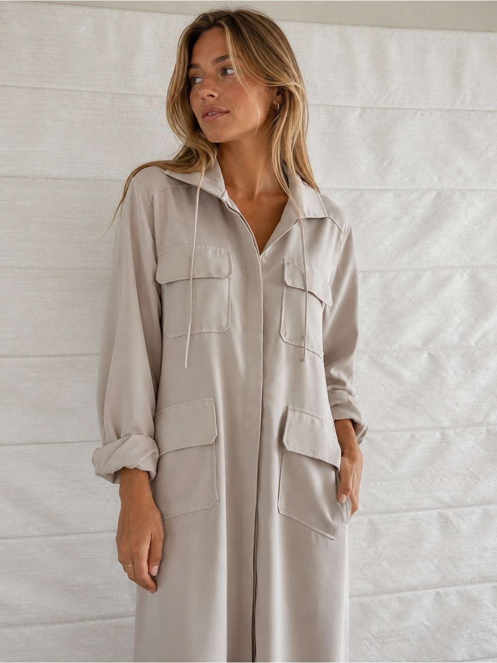 Aritzia Babaton Light Beige Utility Trench Shirt Coat